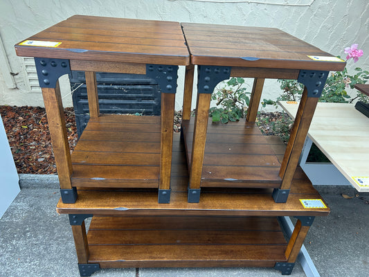 A set of solid wood coffee tables