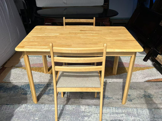 Solid wood dining table with two chairs