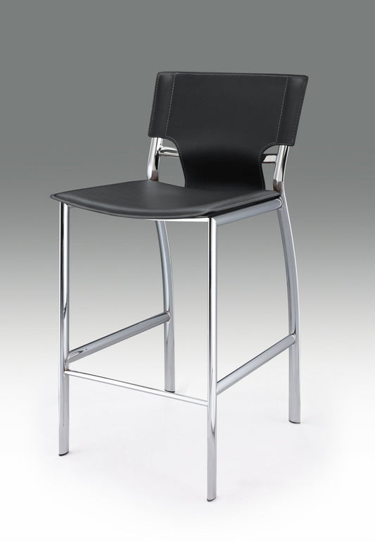 Gray Leather Bar Stool, Chrome Base, 25"Seat High