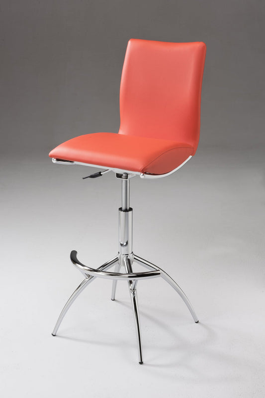 PUre red PU Seat, Chrome Base Stool